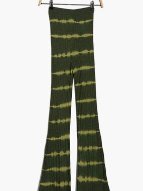 Sandro Olive Green & Lime Tie-Dye Ribbed Flare Pants